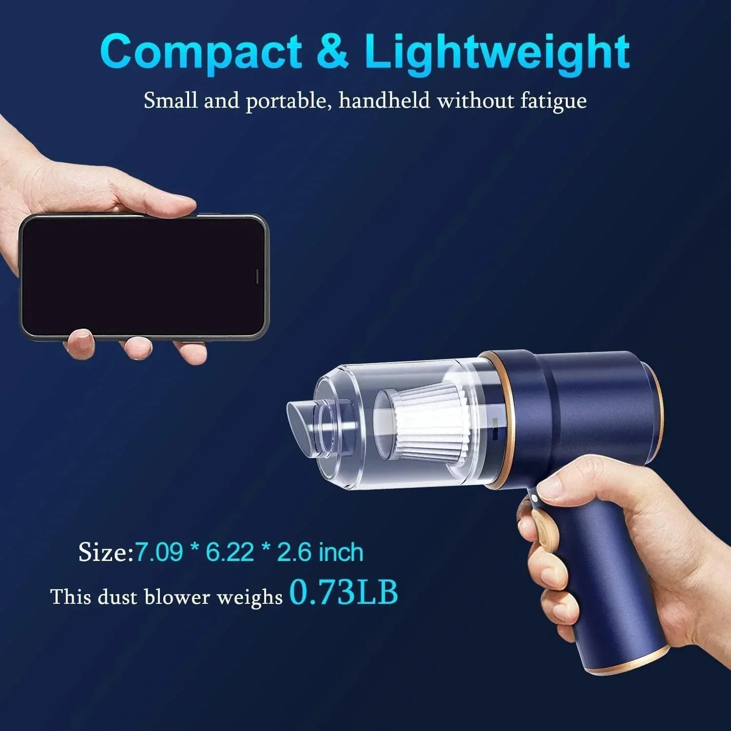 Compact lightweight handheld dust blower, small portable design, 0.73LB, easy to hold