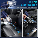 Portable car vacuum with LED light for cleaning seats, engine, and floor mats
