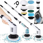 Cordless electric scrubber with interchangeable brushes and cleaning attachments for versatile home use