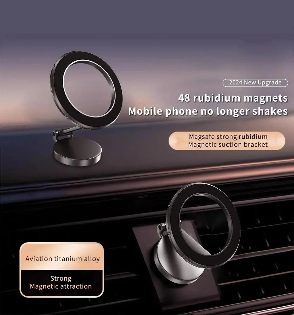 Strong magnetic car phone holder with 48 rubidium magnets, aviation titanium alloy, no shake design