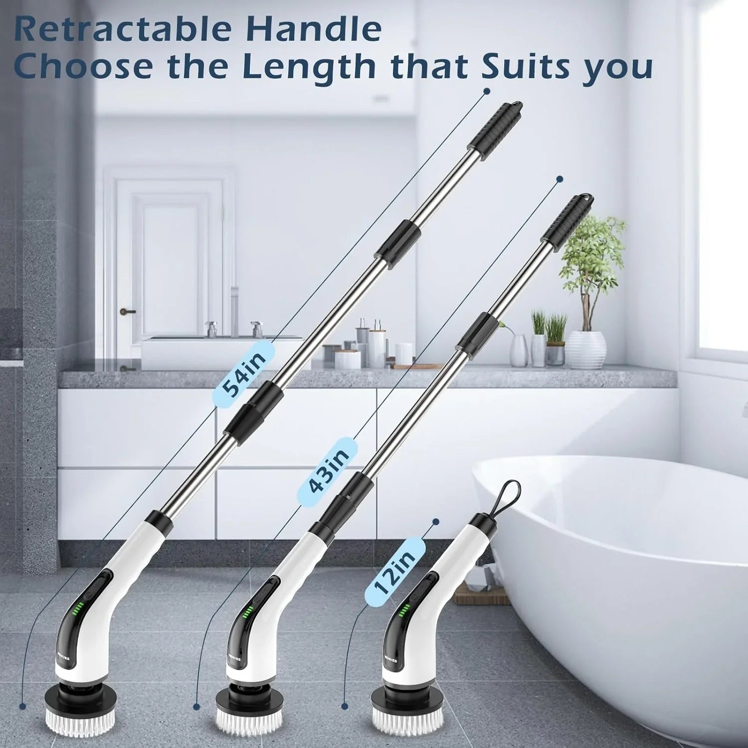 Retractable handle cleaning brush with adjustable lengths for bathroom use