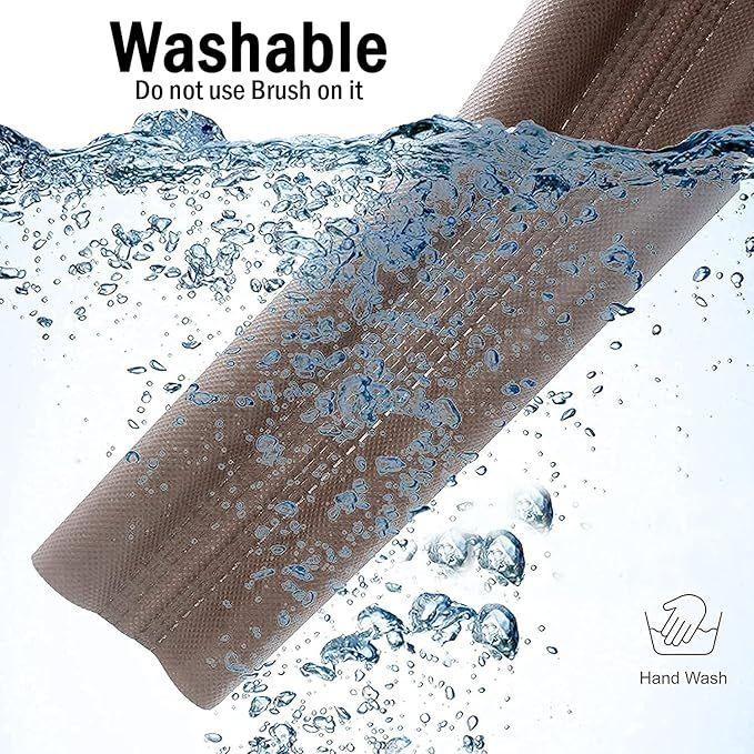 Washable fabric item submerged in water, hand wash only, no brush use