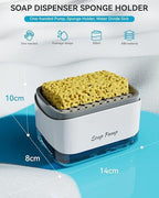 White soap dispenser sponge holder with one-handed pump, 350ml capacity, and drainage design