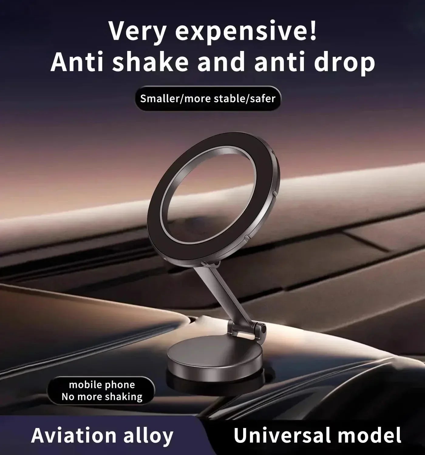 Anti-shake car phone holder, aviation alloy, universal mount for mobile phones, stable & drop-proof