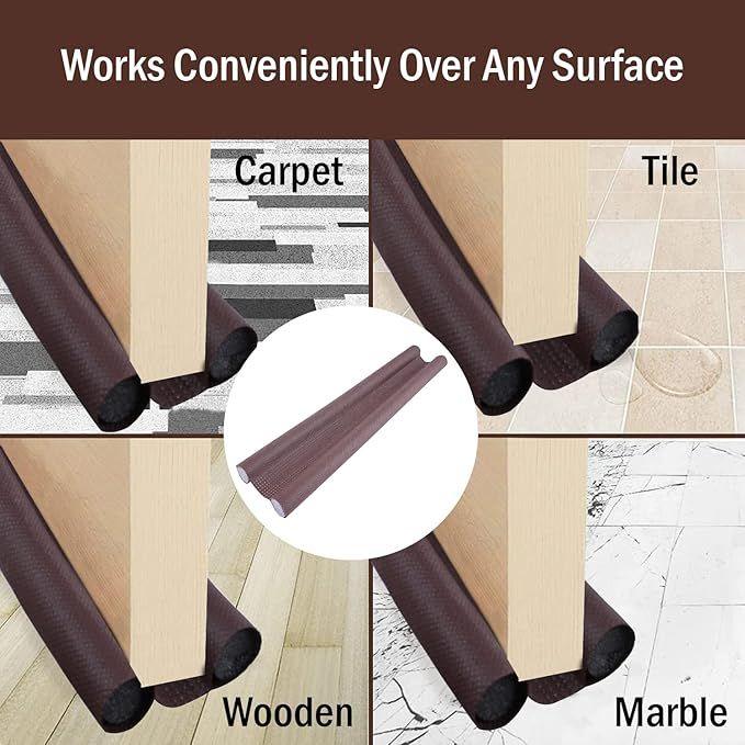 Brown door draft stopper for carpet, tile, wood, and marble floors