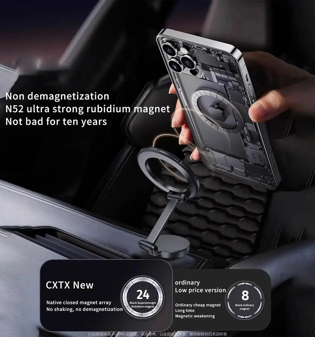 Strong N52 rubidium magnet car phone holder with anti-shake design, perfect for secure in-car mounting.