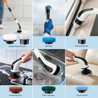 Multi-surface electric cleaning brush with interchangeable heads for floors, glass, kitchen, and upholstery
