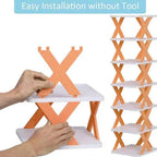 Easy-to-assemble orange and white folding shelf for home organization