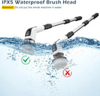 IPX5 waterproof brush head for cleaning tools, shown in water with usage indicators