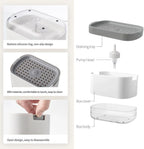 Modular soap dispenser with silicone ring, ABS draining tray, pump head, and easy-clean design