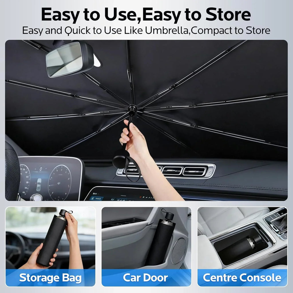 Compact car sunshade umbrella, easy to use and store in door or console