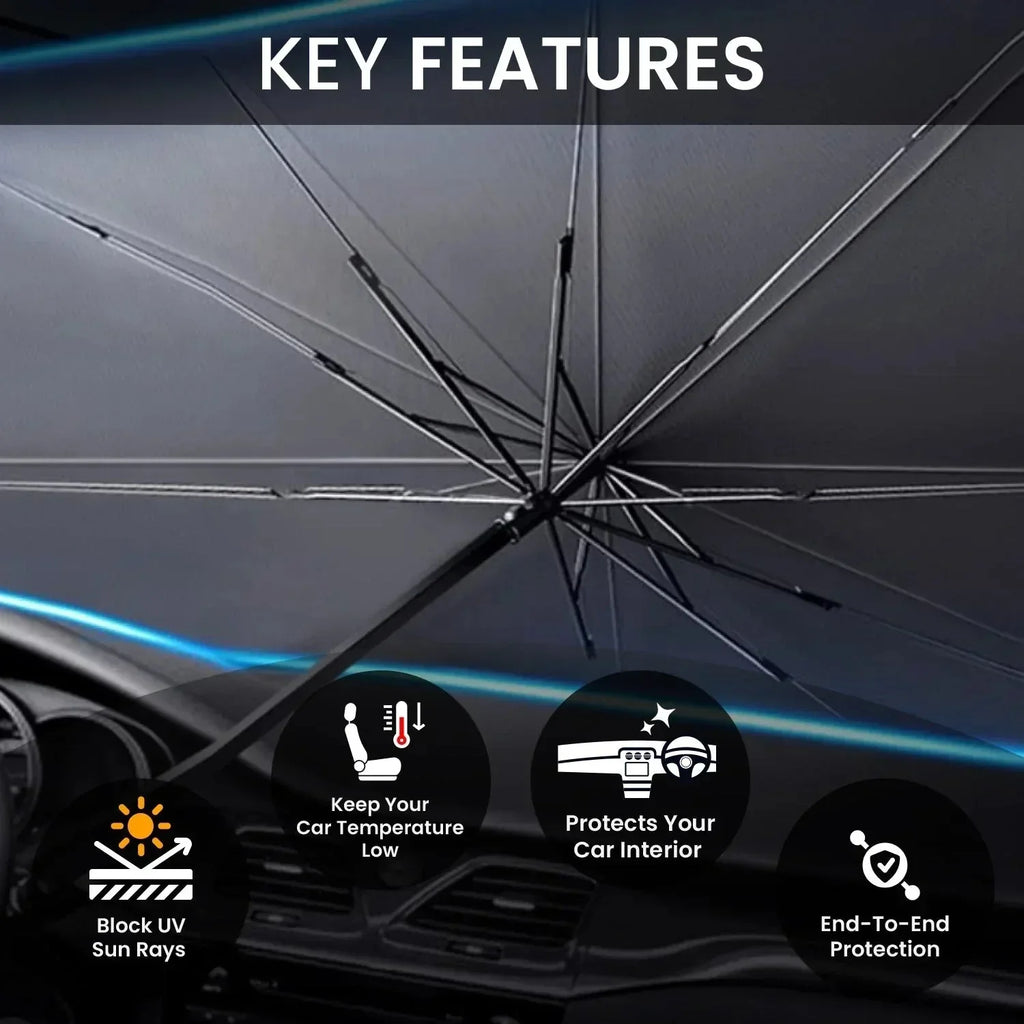 Car sunshade with UV protection, keeps interior cool and shields from sun rays