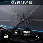 Car sunshade with UV protection, keeps interior cool and shields from sun rays